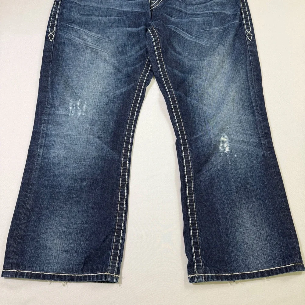 Rock Revival Jeans Mens 36 (Fits 37x28) Blue Dino Relaxed Straight Distressed